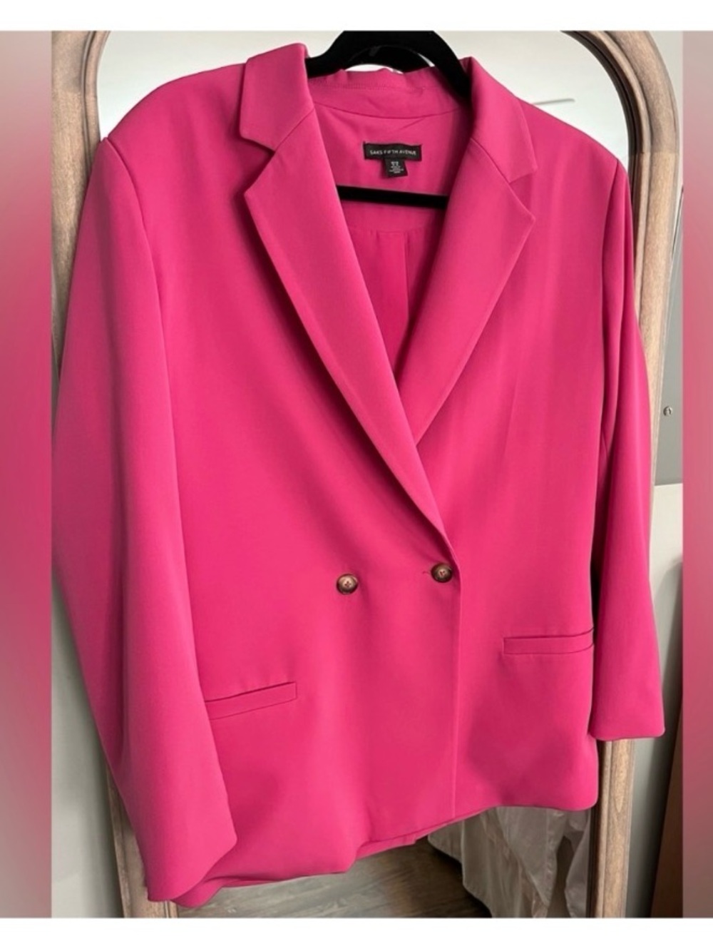 SAKS 5th AVENUE • Oversized Hot Pink Barbie Pink Double-Breasted Blazer - Picture 7 of 8